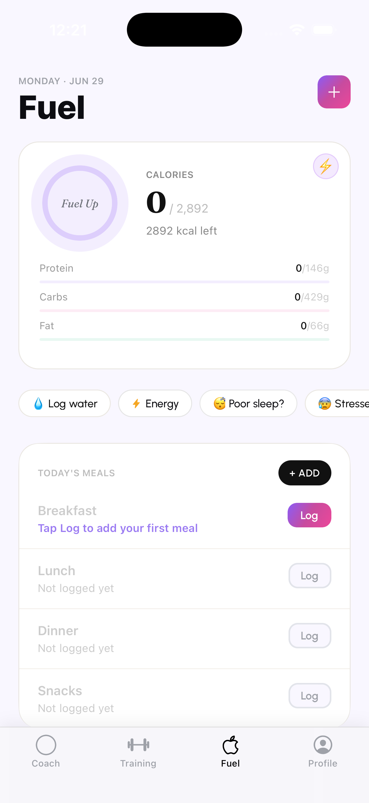 ZestyCoach Fuel screen
